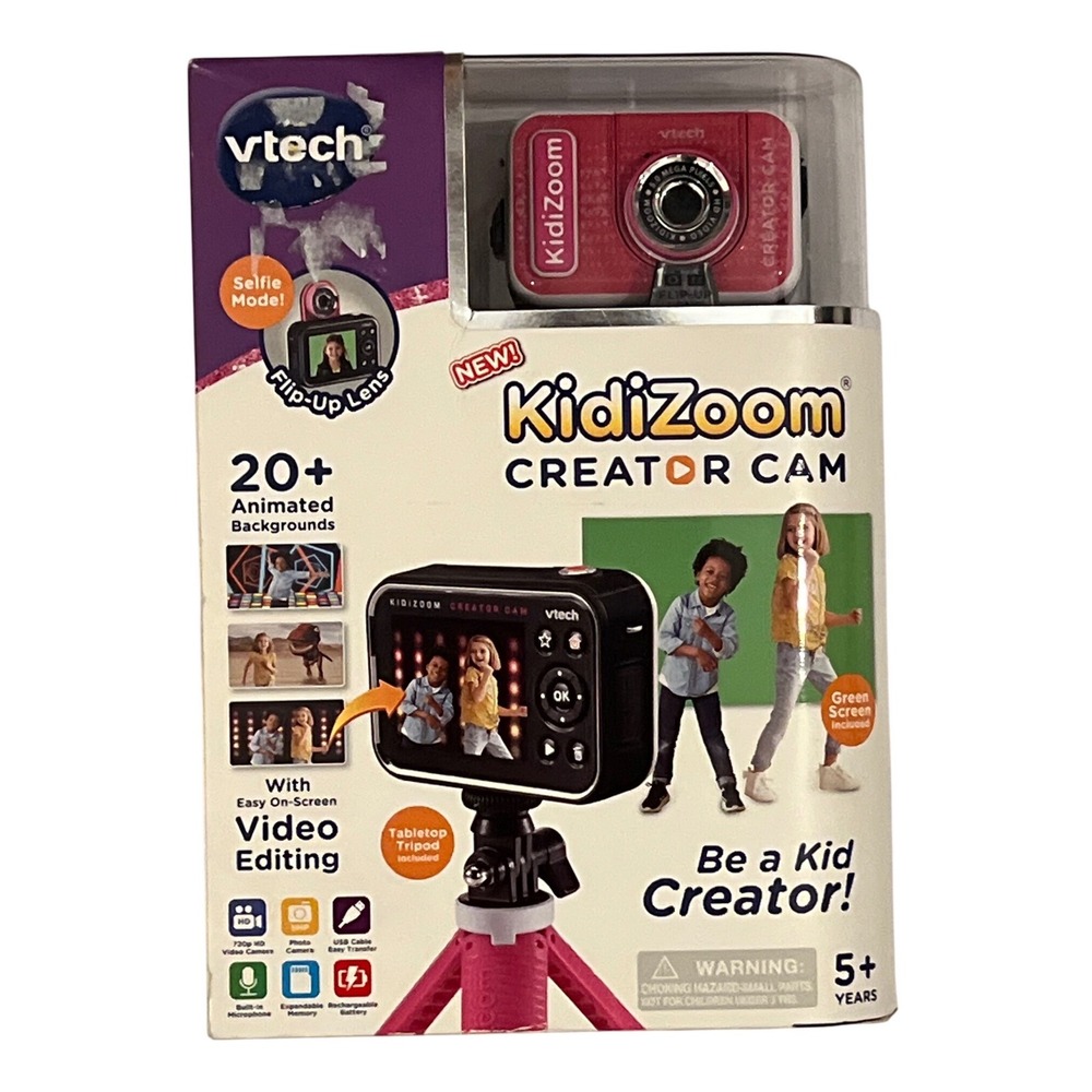VTech KidiZoom Creator Cam Pink HD Video Camera with Tripod and Green Screen NEW